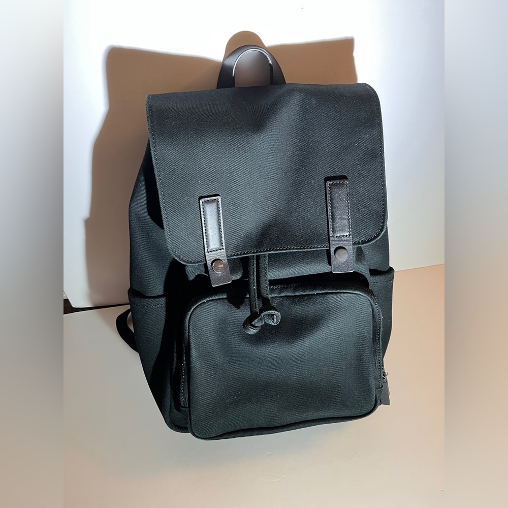 Everlane Black Canvas, Leather Large Modern Snap Laptop Backpack